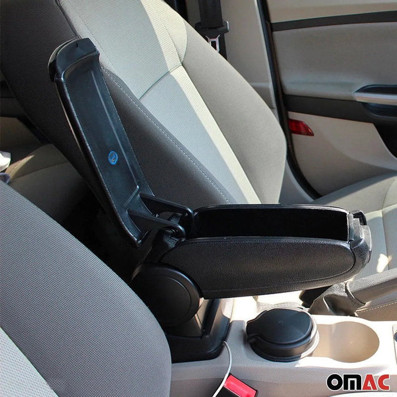 Black Center Console Armrest for Ford Fiesta 2011-2019 Plastic PU Leather 1Pc - OMAC USA