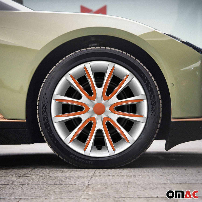 15" Wheel Covers Rims Hubcaps for Mercedes ABS Gray Orange 4Pcs
