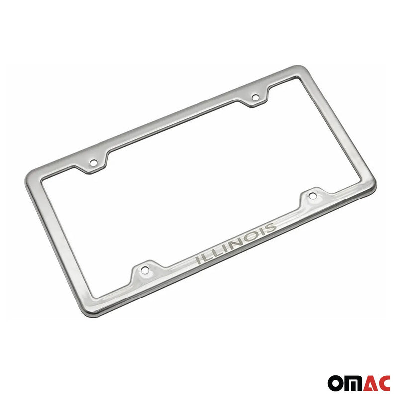 ILLINOIS Print License Plate Frame Tag Holder Chrome S. Steel Set 2 Pcs.