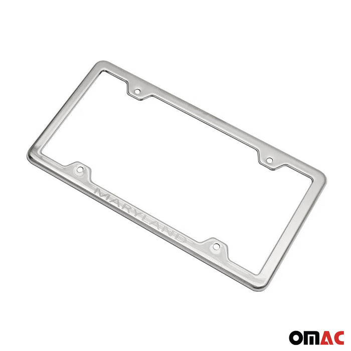 License Plate Frame tag Holder for Toyota Tacoma Steel Maryland Silver 2 Pcs