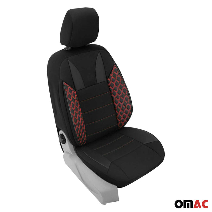 2x Front Car Seat Cover Protection Set PU Fabric Black with Red Stitches