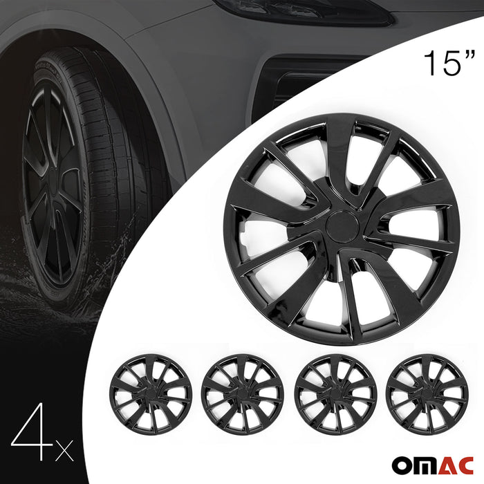 15 Inch Wheel Rim Covers Hub Caps for Nissan Versa ABS Black 4Pcs