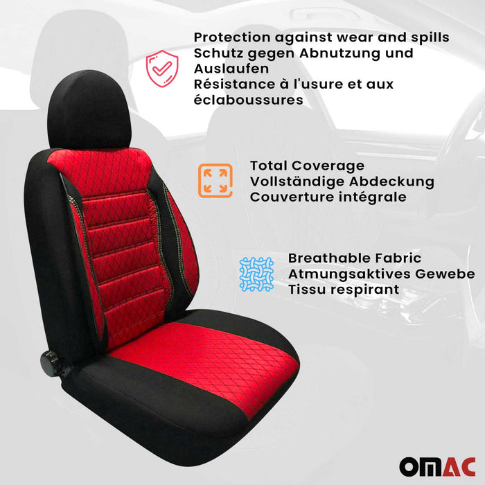 Front Car Seat Covers Protector for Dodge Black Red 2Pcs Fabric