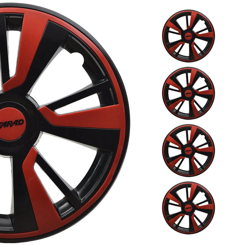 Twintone Hub Caps Wheel Cover 15" Black & Red Insert Full Set 4 pcs.