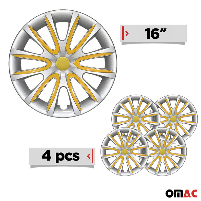 16" Set of 4 Pcs Wheel Covers Gray & Yellow Hub Caps fits R16 Tire Steel Rim