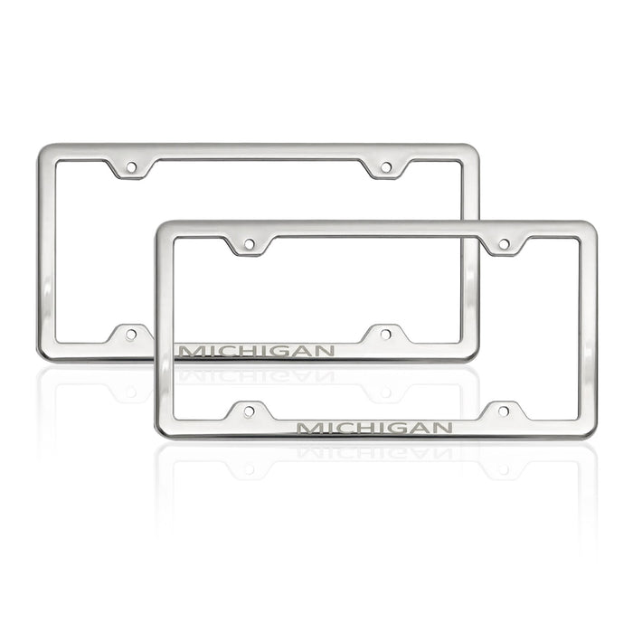 License Plate Frame tag Holder for Jeep Cherokee Steel Michigan Silver 2 Pcs
