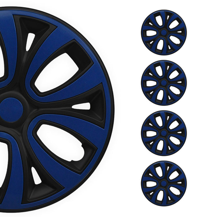 14" Hubcaps Wheel Rim Cover Glossy Black with Dark Blue Insert 4pcs Set