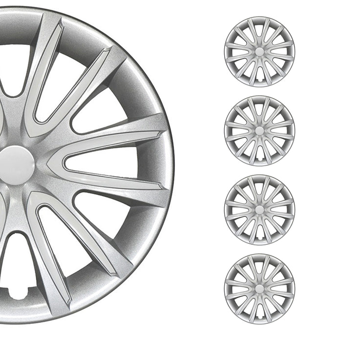 15" Wheel Covers Gray & White 4 Pcs Hub Caps Set fits R15 Tire Steel Rim