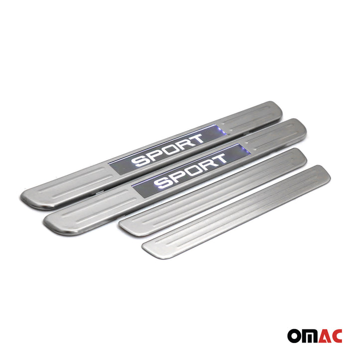 Door Sill Scuff Plate Illuminated for Toyota Brushed Steel Silver 4 Pcs