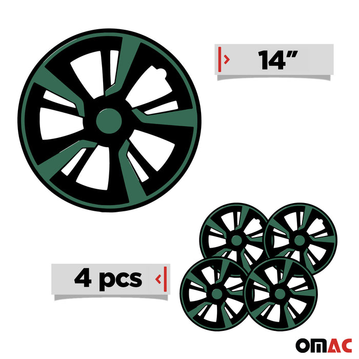 14" Hubcaps Wheel Rim Cover Black with Green Insert 4pcs Set
