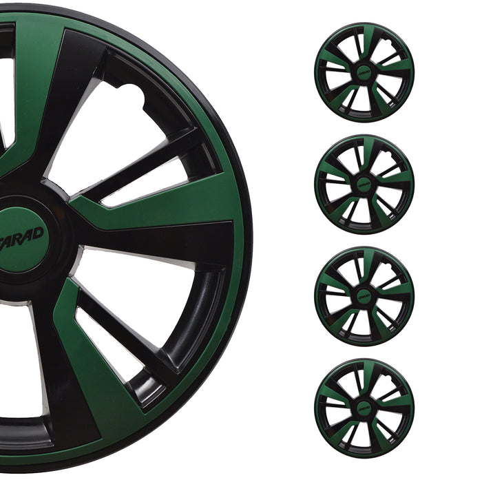 15" Hubcaps Wheel Rim Cover Black & Green Insert 4pcs Set