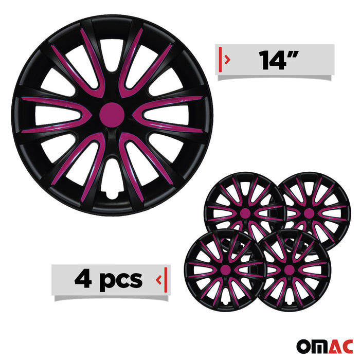14" Inch Hubcaps Wheel Rim Cover Matt Black with Violet Insert 4pcs Set