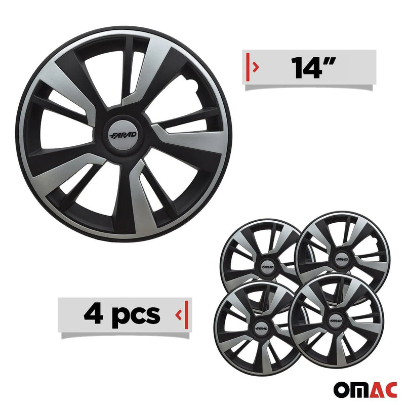 Twintone Hub Caps Wheel Cover 14" Black Matt & Light Gray Insert Full Set 4 pcs.