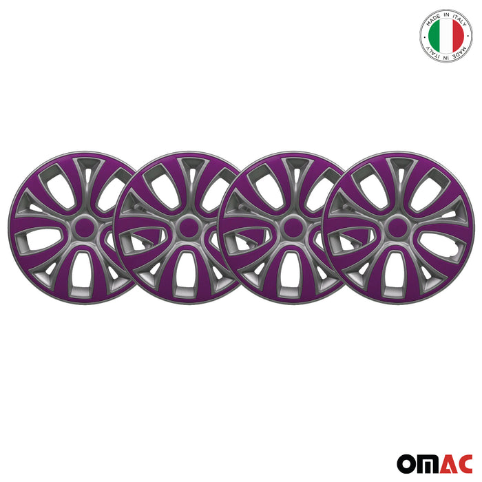 16 Inch Hubcaps Wheel Rim Cover Glossy Grey with Violet Insert 4pcs Set