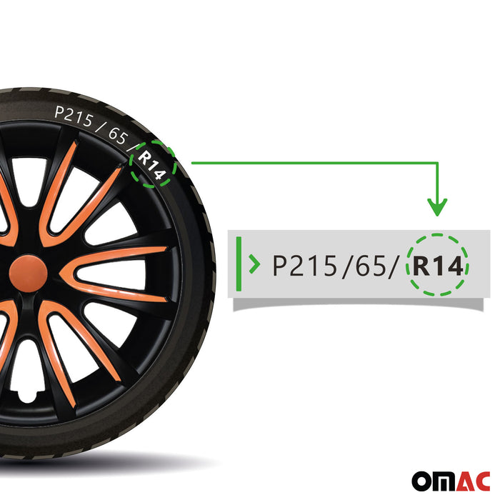 14" Wheel Covers Hubcaps for Toyota Corolla Black Matt Orange Matte