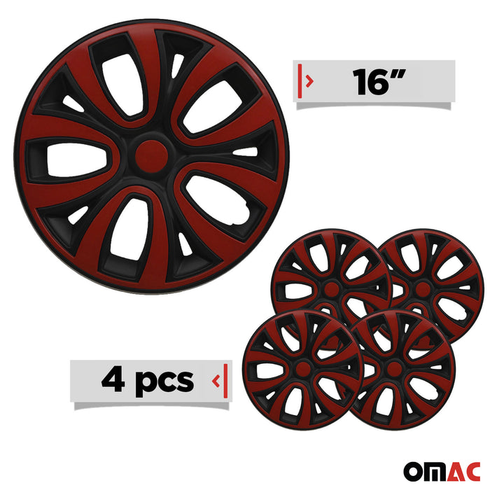 16" Hubcaps Wheel Rim Cover Glossy Black with Red Insert 4pcs Set