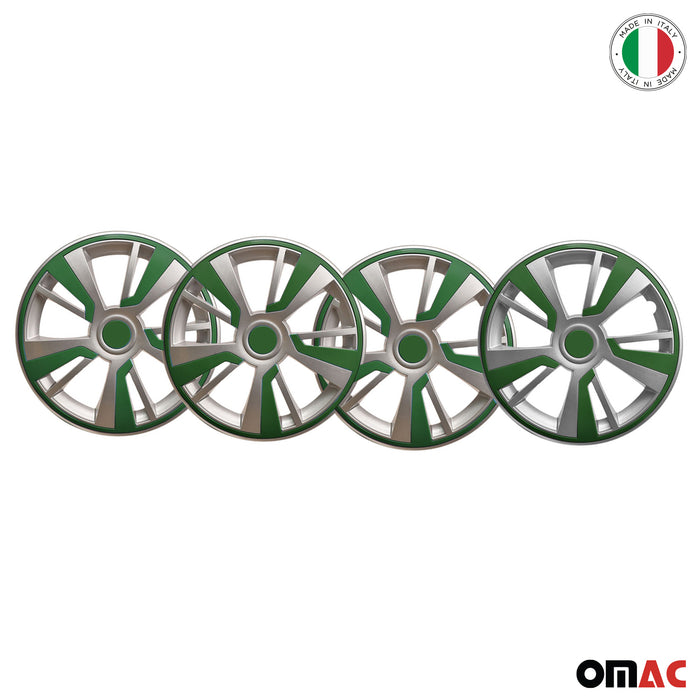 15" Hubcaps Wheel Rim Cover Grey with Green Insert 4pcs Set