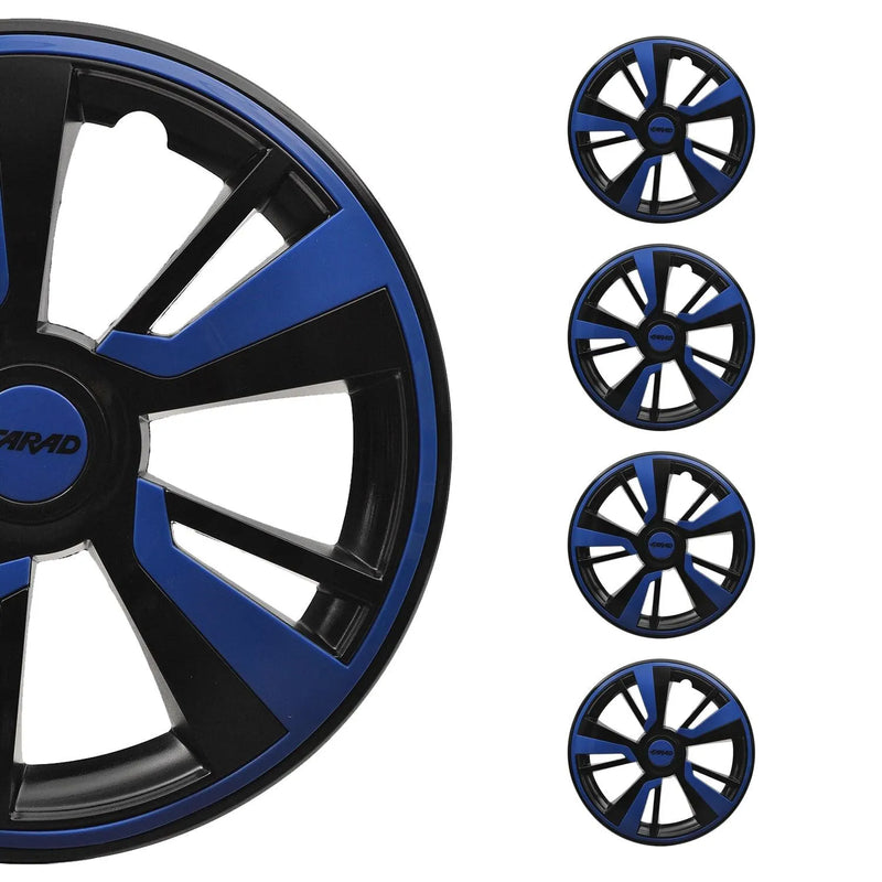 Twintone Hub Caps Wheel Cover 15" Black & Dark Blue Insert Full Set 4 pcs.