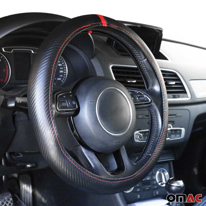 15" Steering Wheel Cover Red Stripe Leather Anti-slip Breathable Accessories