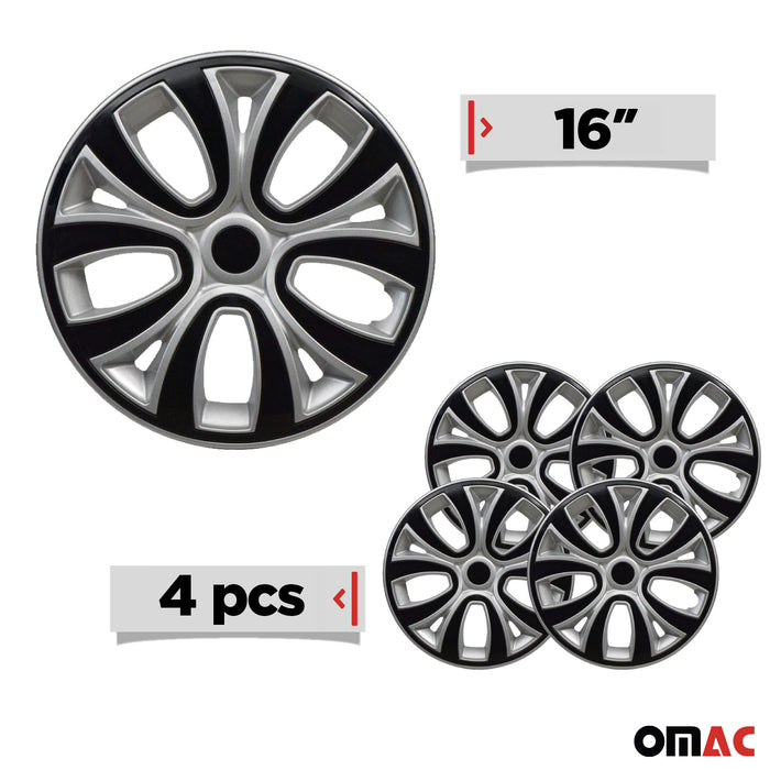 16" Set of 4Pcs Wheel Covers Grey with Black Hubcaps fit R16 Steel Rim