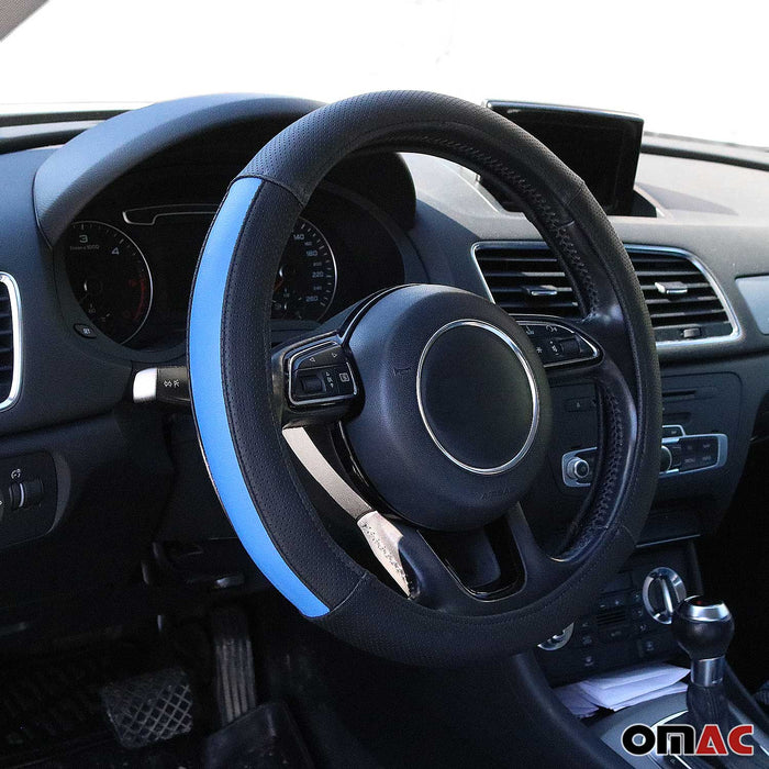 15" Steering Wheel Cover Half Moon Blue Leather Anti-slip Breathable