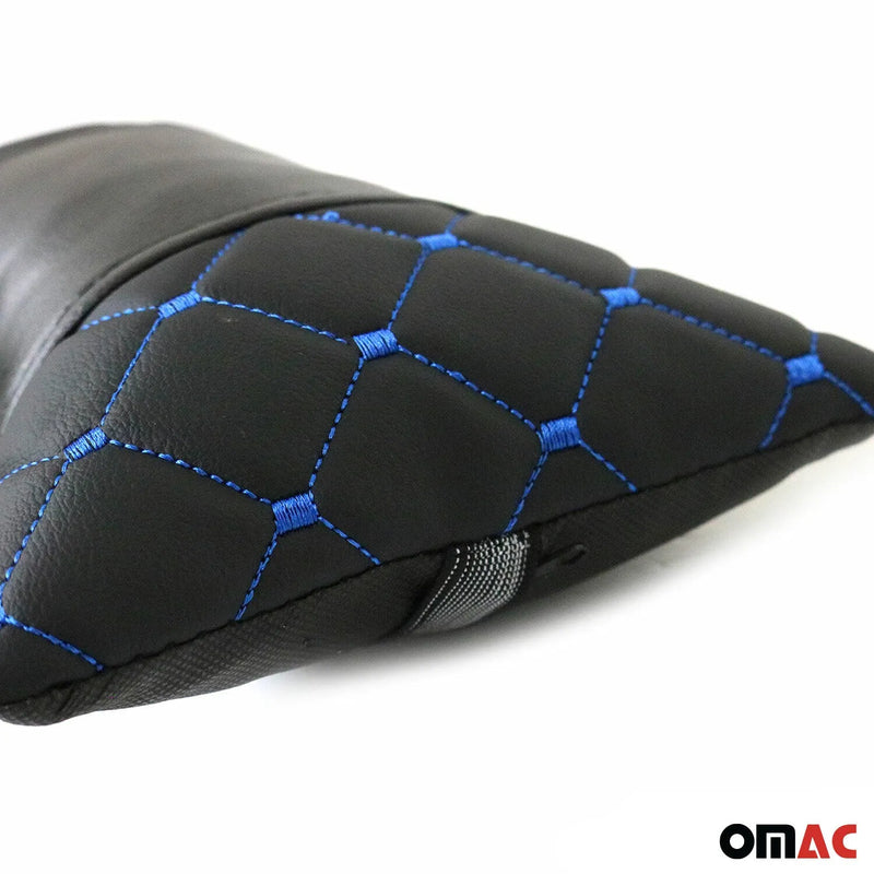 1x Car Seat Neck Pillow Head Shoulder Rest Pad PU Leather Black Blue Stitches