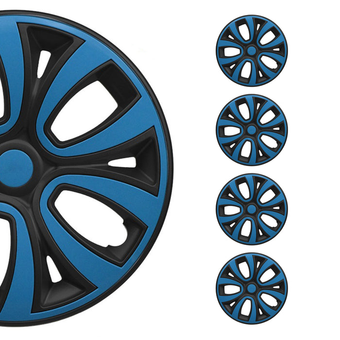 Hubcaps 14" Inch Wheel Rim Cover Matt Black with Blue Insert 4pcs Set