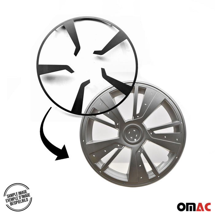 15" Hubcaps Wheel Rim Cover Matt Black with Light Grey Insert 4pcs Set