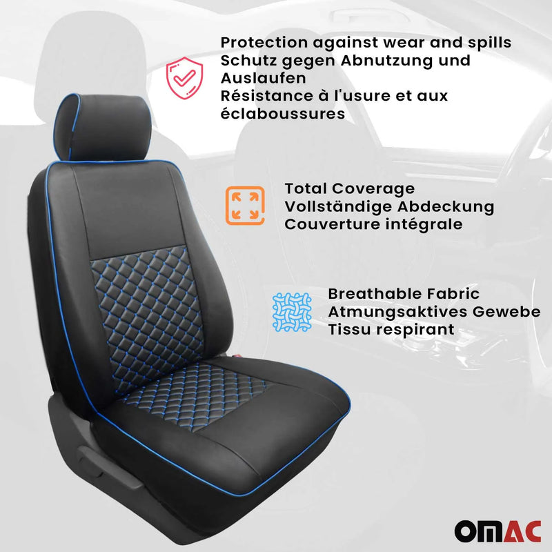 2014-2024 RAM ProMaster Leather Custom fit Car Seat Covers Black Blue