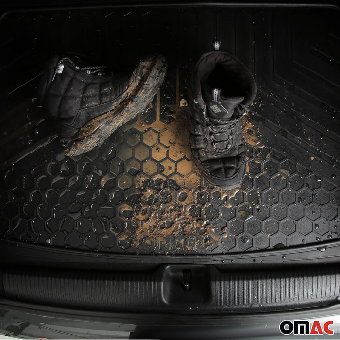 OMAC All Weather Rubber Trunk Cargo Liner Floor Mats Black for Cars