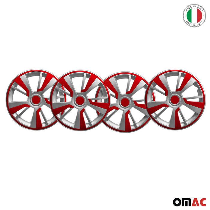 14" Hubcaps Wheel Rim Cover Grey with Red Insert 4pcs Set