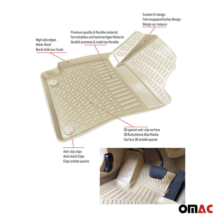 OMAC Floor Mats Liner for BMW 4 Series F36 Gran Coupe 2014-2020 Beige TPE 4x