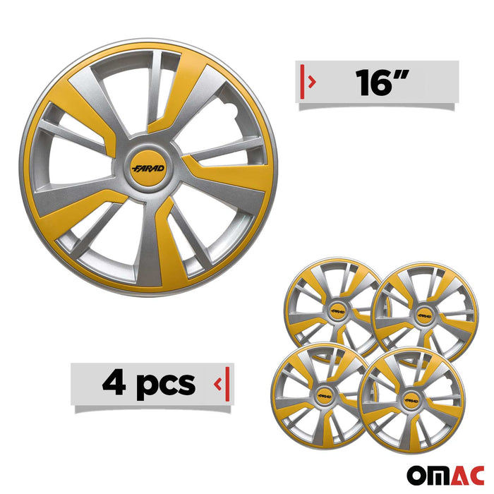 16" Hubcaps Wheel Rim Cover Grey with Yellow Insert 4pcs Set