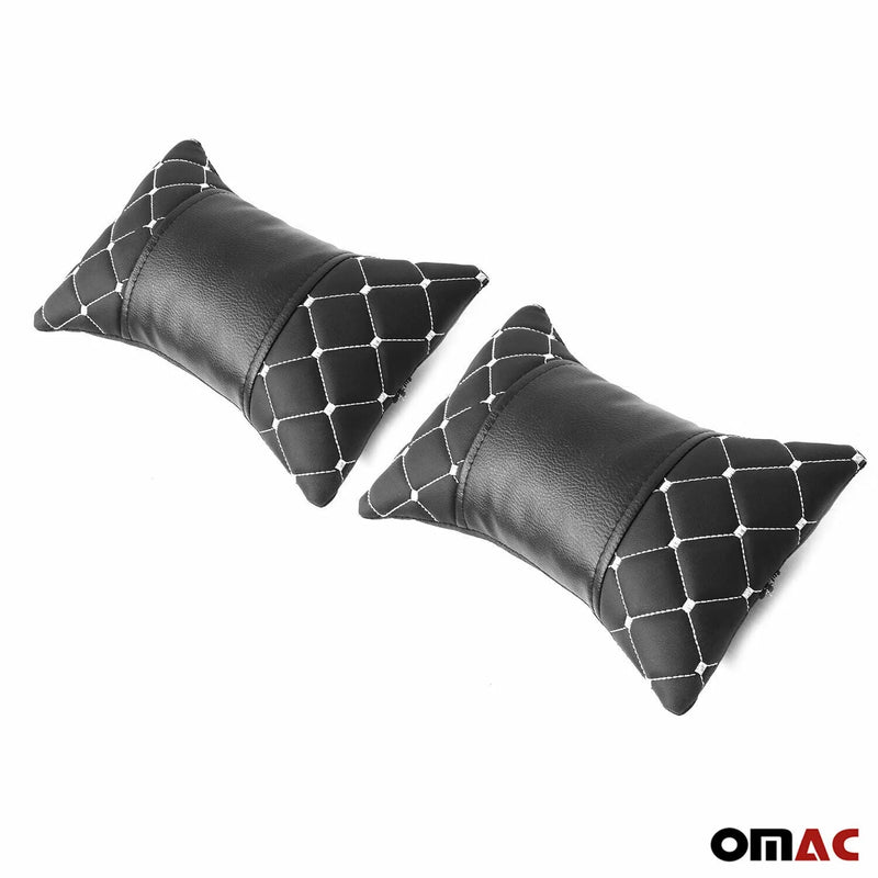 2x Car Seat Neck Pillow Head Shoulder Rest Pad Black and White PU Leather