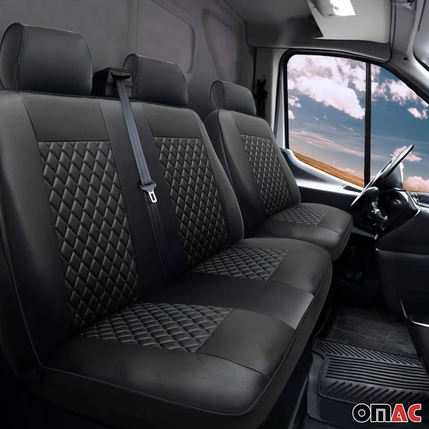2014-2025 RAM ProMaster Leather Front Car Seat Covers Protector Black