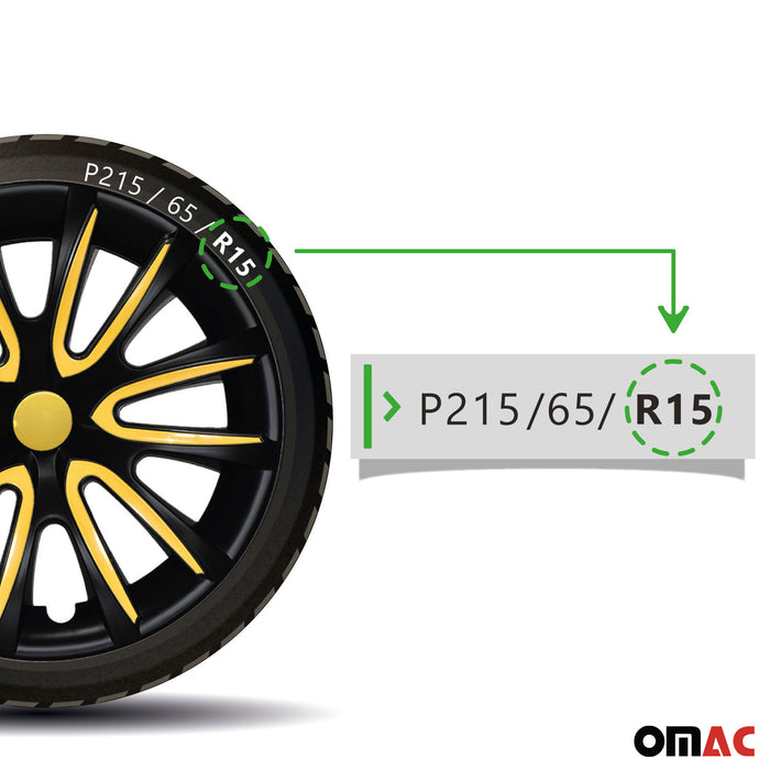 15" Wheel Covers Rims Hubcaps for Mercedes ABS Matt Black Yellow 4Pcs