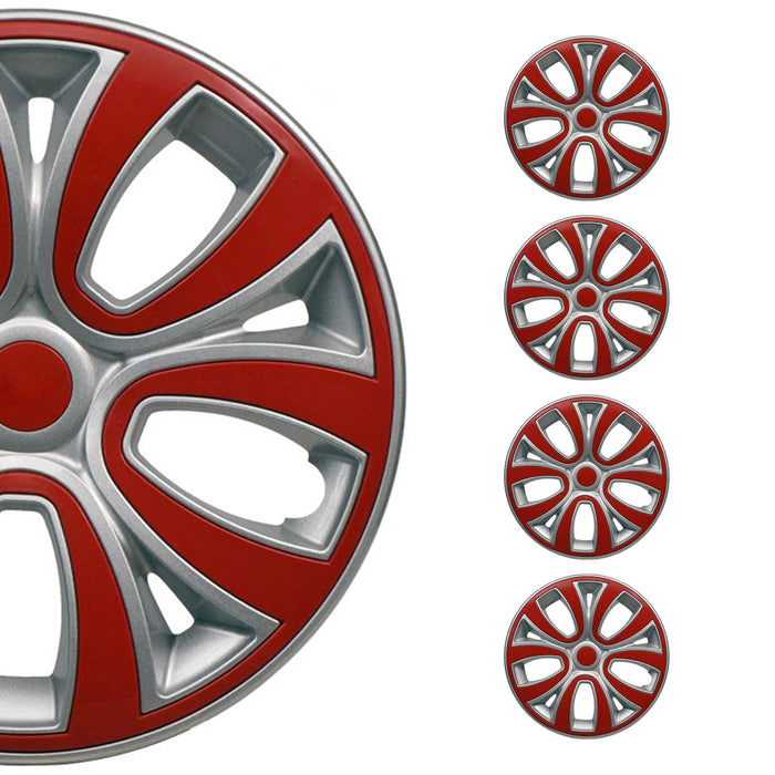 16 Inch Hubcaps Wheel Rim Cover Glossy Grey with Red Insert 4pcs Set