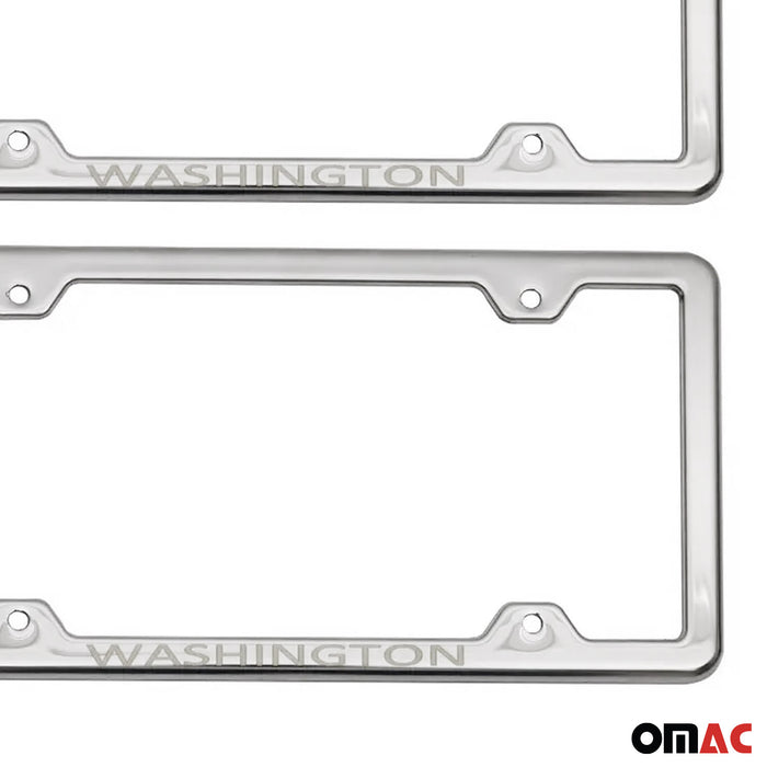 License Plate Frame tag Holder for Chevrolet Trax Steel Washington Silver 2 Pcs