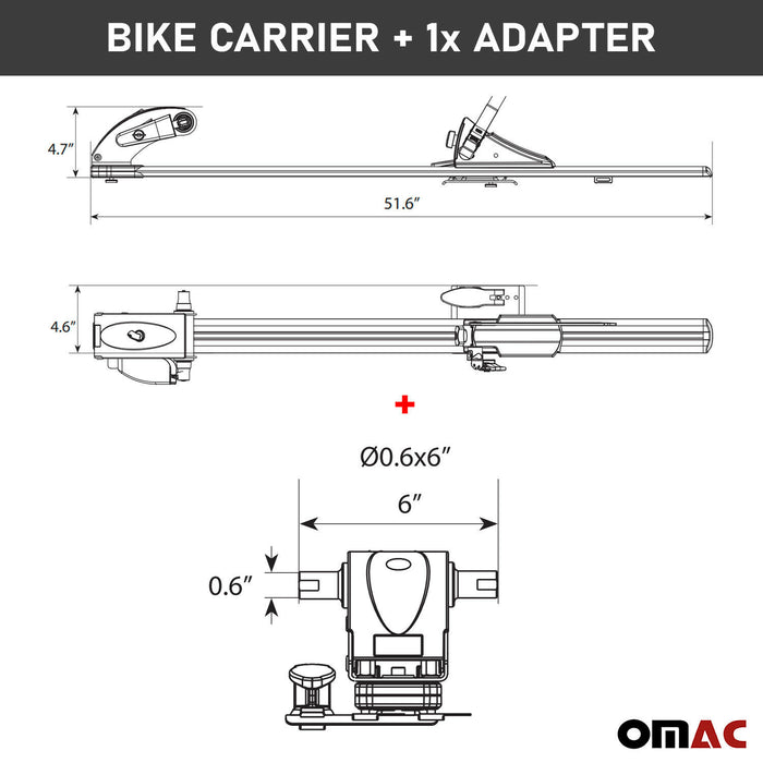 Roof Bicycle Rack Bike Carrier Alu Upright with Optional 0,5x4 Inch Fork Kit