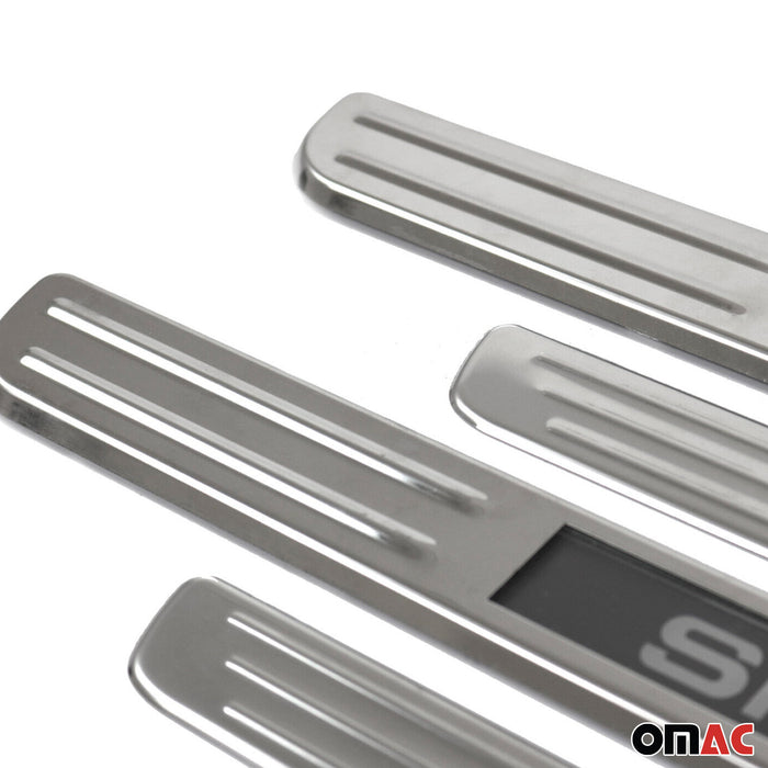 Door Sill Scuff Plate Illuminated for GMC Savana Sport Steel Silver 4 Pcs