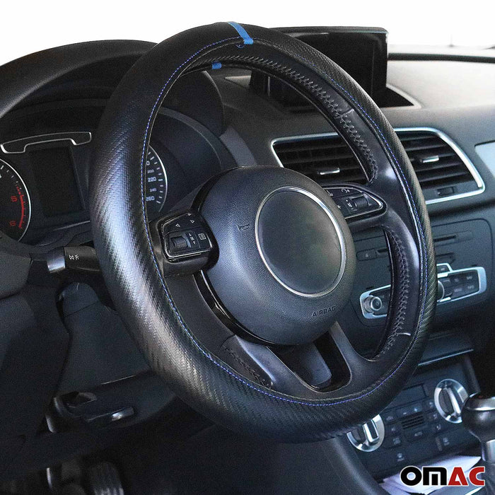 15" Steering Wheel Cover Blue Stripe Leather Anti-slip Breathable