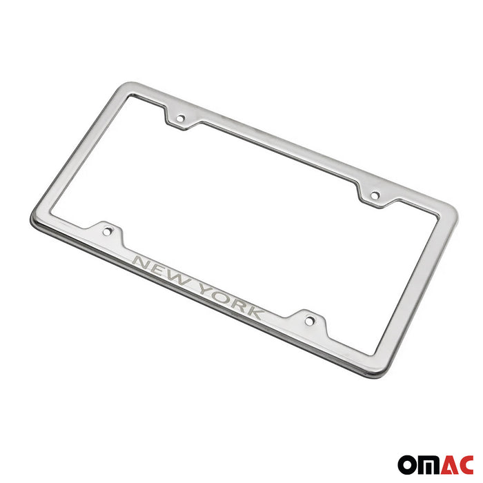 License Plate Frame tag Holder for Kia Optima Steel New York Silver 2 Pcs