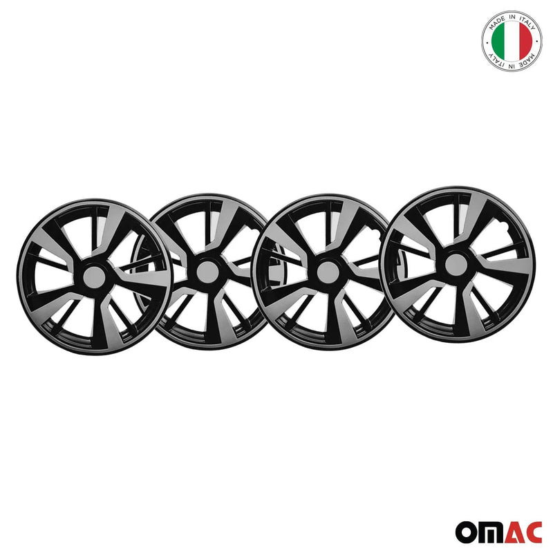 Twintone Hub Caps Wheel Cover 15" Black Matt & Light Gray Insert Full Set 4 pcs.