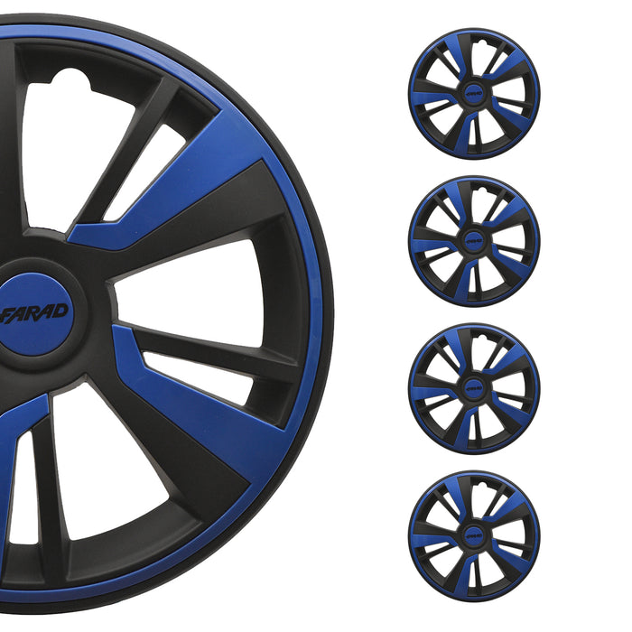 14" Inch Hubcaps Wheel Rim Cover Matt Black & Dark Blue Insert 4x Set