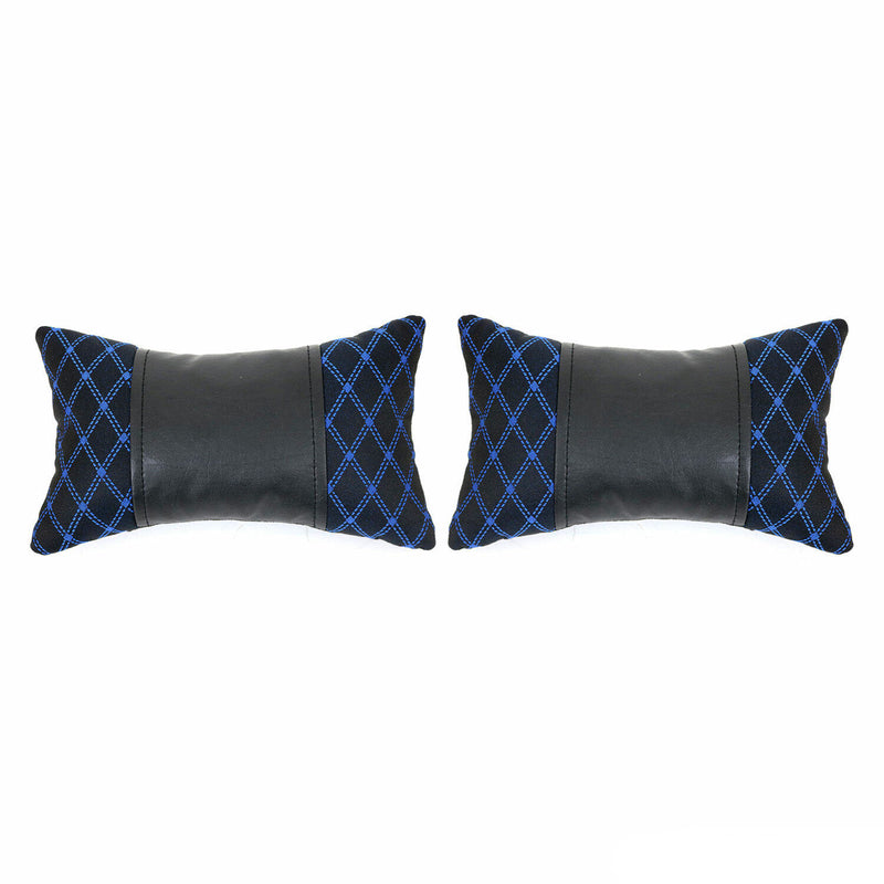 2x Car Seat Neck Pillow Head Shoulder Rest Pad Fabric Black and Blue