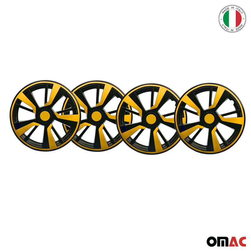 Twintone Hub Caps Wheel Cover 16" Black Matt & Yellow Insert Full Set 4 pcs.