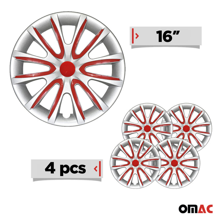 16" Inch Hubcaps Wheel Rim Cover Gray with Red Insert 4pcs Set