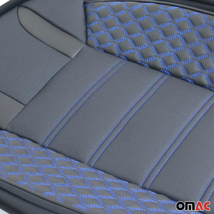 2x Front Car Seat Cover Protection Set PU Fabric Black with Blue Stitches