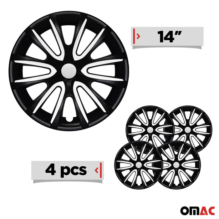 14" Inch Hubcaps Wheel Rim Cover Matt Black with White Insert 4pcs Set