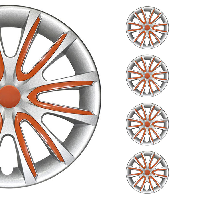 15" Wheel Covers Gray & Orange 4 Pcs Hub Caps Set fit R15 Tire Steel Rim